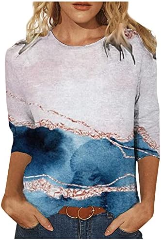 Жените риза NEARTIME с ръкави 3-4, ежедневни блузи с кръгло деколте, блуза свободно намаляване с принтом