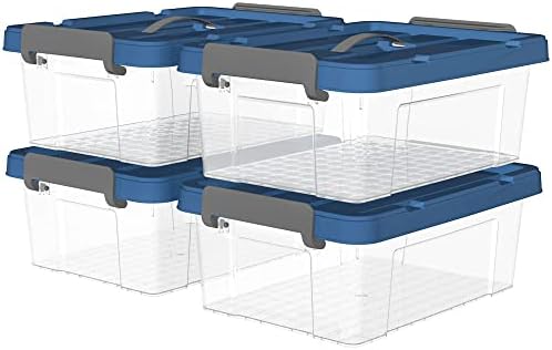 Пластмасова кутия за съхранение на Cetomo 20Л * 4, Мъкна, Прозрачен контейнер за съхранение с твърда синя капачка и надеждни