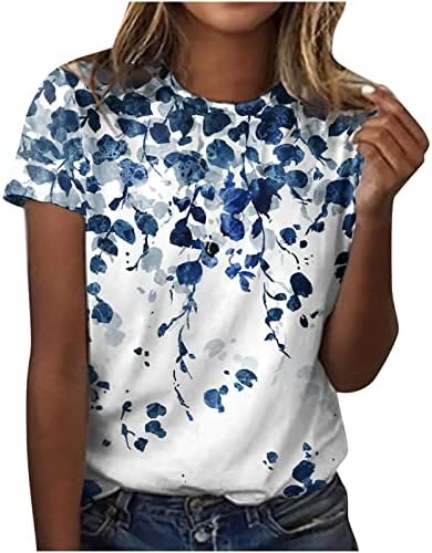 Тениски с Цветен Модел за Жени, Есен-Лято, Блуза с Кръгло Деколте и Къс Ръкав, Тениски за Момичета, Дрехи 2023