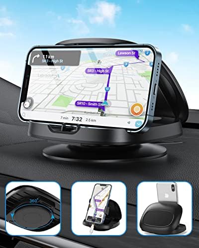 Закопчалка за телефон за кола, Въртящи се на 360 ° стойка за телефона на таблото на автомобила, Хоризонтална и Вертикална