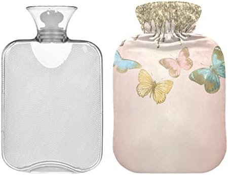 Бутилки с гореща вода с Капак Pink Golden Butterfly Чанта за топла Вода за Облекчаване на Болката, Възрастни Жени, Чанта за Топла Вода 2 Литра