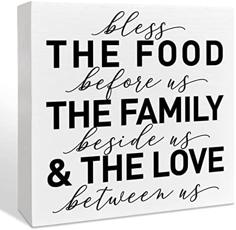 Знак за дървена кутия в кухнята Фермерска къща, Благослови Храната Пред нас, Вдъхновяващ Декор на Кухненския