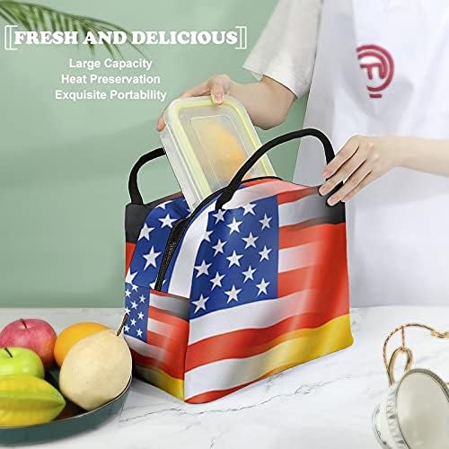 Американски И Немски Знамена Изолирано Чанта-Тоут За Обяд, Кутия За Храна, За Работа, На Училище, На Пикник, Разходка