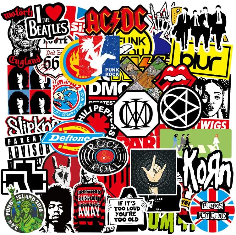 Етикети рок-група 100 бр., Етикети за класическа рок музика за възрастни, Водоустойчиви Стикери за Китара, Гидрофляги,