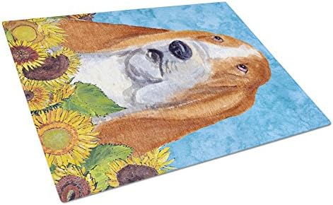 Дъска за рязане на стъкло Carolin's Treasures SS4162LCB Басет Куче в Летни цветове Голяма Дъска за Рязане на Декоративни