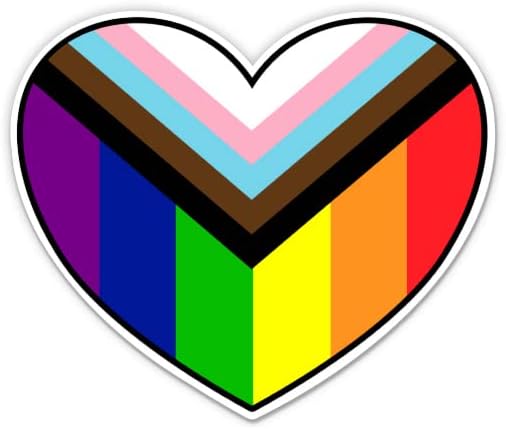 Стикер с Флага на Гордост за напредъка на ЛГБТК във формата на сърце - 3 Стикер за лаптоп - Водоустойчив Винил за