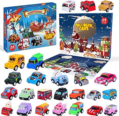 Подарък за деца, Адвент-Календар за момчета: Комплекти играчки за кола Плюс 1 Мат, Коледни Подаръци, Играчки за деца от 3-6 години, Коледни Чорапи, Коледни Календари за