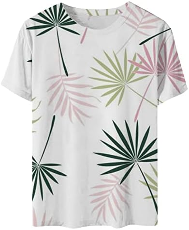 Дамски Хавайски Ризи, Съкратен Топ Тениска С Принтом Палмови Листа, Блуза с Къс ръкав и кръгло деколте, Лятна Тропическа