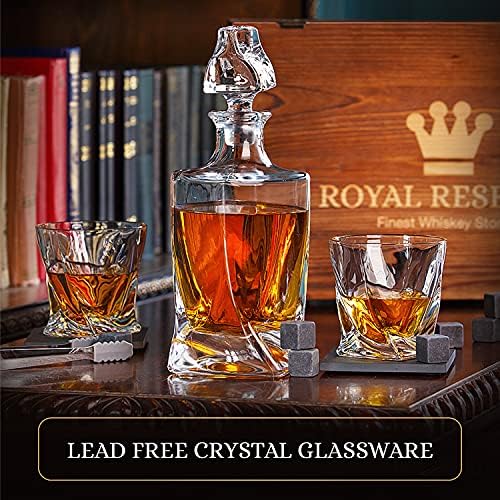 Подаръчен Комплект за Гарафа за уиски от Royal Reserve | Ръчно, Обрат–Диспенсер за Алкохол, Охлаждащи Камъни, Държач