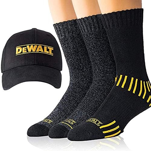 Чорапи за екипажа на DEWALT Mens | Черни Памучни Чорапи за мъжете + Комплект мъжки шапки
