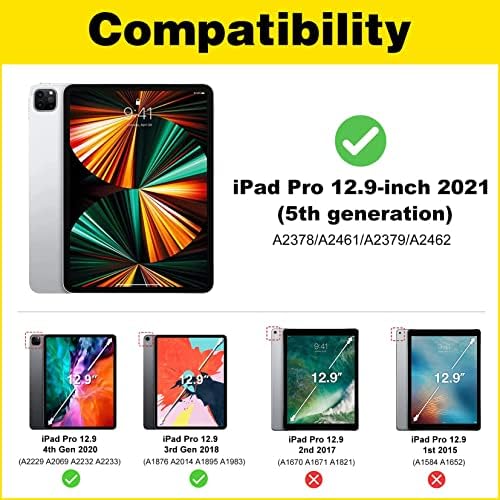 Калъф ProCase iPad Pro 12,9 инча 2021 2022 2020 г. 2018 г. с държач за моливи, стойка за фолио Smart Cover за iPad Pro 12,9 6-то поколение 2022 / 5-то поколение 2021 / 4-то поколение 2020 / iPad Pro 12,93-то поколени