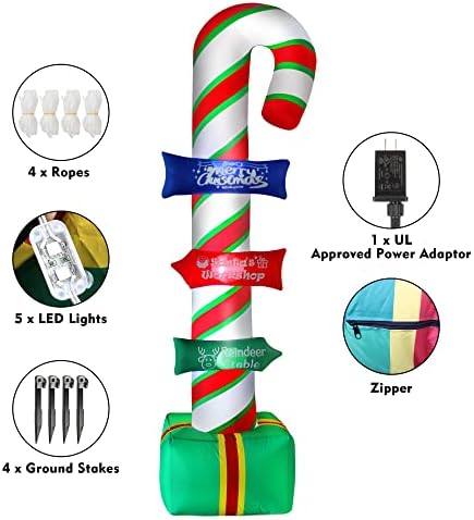 SPIPHY 8-Подножието Коледни Надуваеми бонбони Candycane, Коледни Надуваеми Улични Украси с Вграден led, Коледни Надуваеми