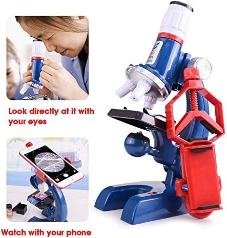 Многофункционален микроскоп, Джао Xiemao 100X 400X 1200X Zoom Монокуляр с Подсветка Пластмасов Биологичен Микроскоп за деца (Цвят: синьо размер: One Size)
