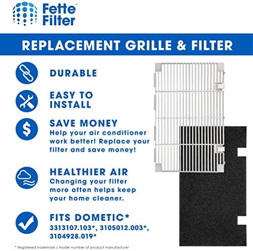 Филтър Fette - Воздуховодная решетка Duo-Кутията на филтъра ac Therm, съвместима с Dometic 3104928.019, съдържа 2 воздуховодные решетки и 4 воздуховодных пенофильтра.
