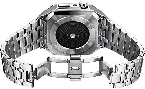 Комплект модификация TEXUM Каишка + калъф за Apple Watch Band 44 мм 45 мм Висококачествен Метален Промяна гривна Гривна за iWatch 8 7 5 4 SE Band (Цвят: D, размер: 44 mm за 6/5/4 / SE)