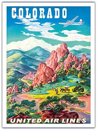 Изкуството на острова Pacifica, Колорадо, САЩ - Градината на Боговете, Колорадо Спрингс - United Air Lines - Ретро туристически плакат на Джозеф Фехера 1950-те години - Реколта мет?