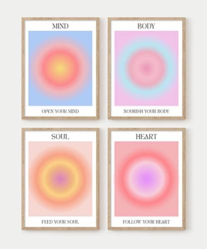 Плакат Ум, тяло, душа, сърце - Комплект от 4-те градиентных плакати с аура - Позитивна Енергия - Цветен Плакат