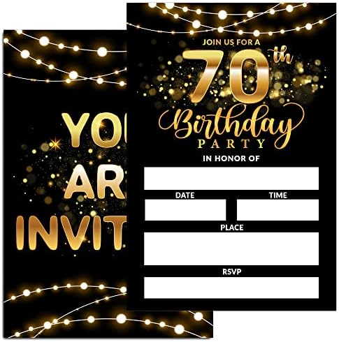 Покани за 70-годишнината XUOUPIUE За мъже и Жени, Покани за парти по случай 70-годишнината на Черно-Златни Покани