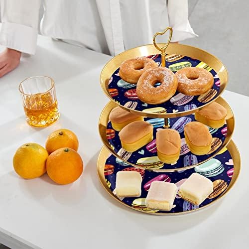 3-Нива Пластмасов Кула-Поставка за Кифли с много нива Тавата за Сервиране, Златното Дърво-Кулата за Кифли, Цветен Десерт дисплей с Шарени Макарони за Торта Candy Fruit Donut