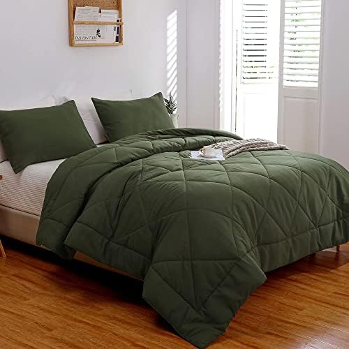 Комплект спално бельо ATsense Green в пълен размер от Ультрамягкой микрофибър, 3 предмет, Комплекти Спално бельо Маслинено-зелен цвят, за жени и мъже, Лека и Приятна Двуст?