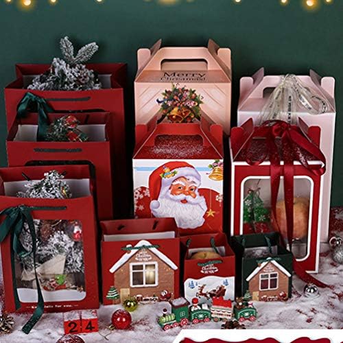 Подарък чанта Cabilock Santa, 6 бр., Коледа Подарък чанта, Преносими Хартиени Чанти-Тоут за Бонбони, Опаковане Чанта За Съхранение на Притежателя на Контейнера с Прозрачен