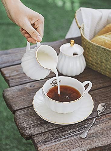 Порцелан Чай Amazingware - Чаена чаша с блюдцем за 6 човека, на чайника на 28 грама, Сахарница, Кувшинчик за сметана, Чаени лъжички и Цедка за чай - в Деня на Благодарността - ?