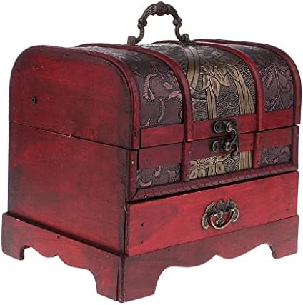 XJJZS Ковчег за бижута с Ретро Дървена Кутия За съхранение на Бижута в Сандъка със Съкровището е Организатор Начало Декор 22x16 см, Цвят: Червен, размер: Един размер)