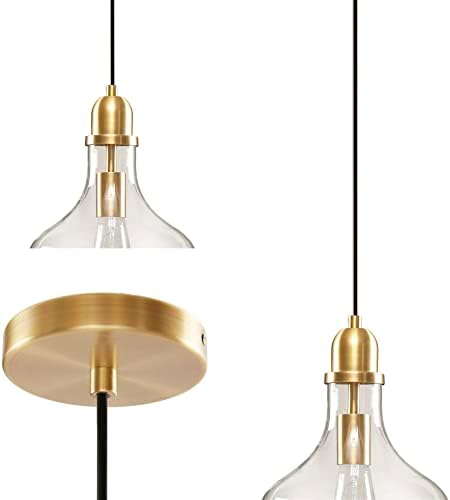 Модерен Окачен лампа Hampton Hill Auburn - Златна Основа, Полилей със Стъклени нюанси под формата на Камбани, Злато /Прозрачен