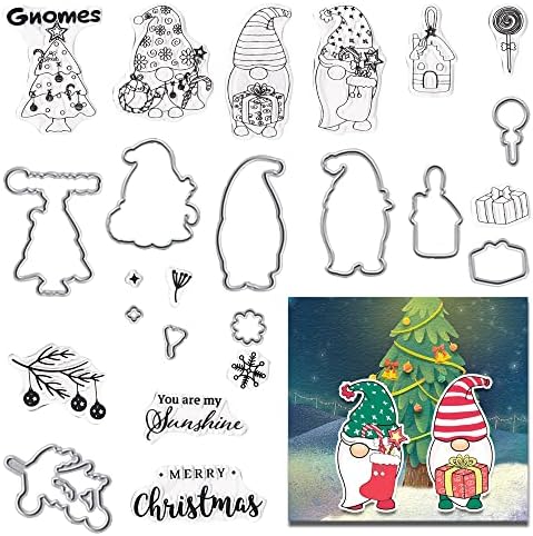 ALIBBON Весели Коледни Джуджета Прозрачни Печати за направата на картички, подаръци, Коледна елха Прозрачни Печати от силиконов каучук с метални Режещи щампи за декор