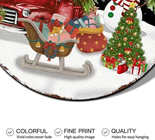 Весел Коледен Венец Знак Ретро Червен Камион Снежен човек Холи Кръгла Метална Лидице Табела Външни Коледни Висящи Украшения Потертая Метална Табела за Бар, Кафене
