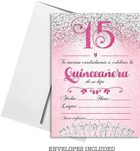 25 Покани на прекрасна страна, 5x7 на двустранни картички на 15-годишнината на момичетата, включително Пликове (Испански
