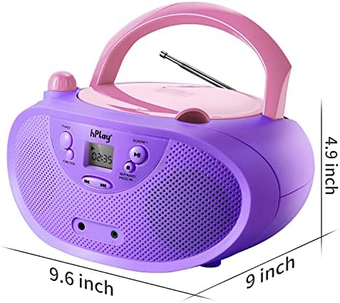 Преносим CD-плейър hPlay GC04 Boombox с AM FM стерео радио Детски CD-плейър с LCD дисплей, фронтален порт Aux-in и слушалки, се поддържа от електрическата мрежа ac адаптер или батерия
