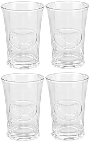 Home-X Комплект от 4 Прозрачни Чаши за мляко, Стъклени чаши в волска теми и Диспенсера за Соломинок от Кобальтово-Синьо