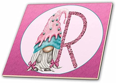 3dRose Сладко Розово Гномик за Сладолед, Розово Изображение Лъскава Монограм R - Tiles (ct_349885_1)