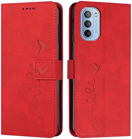 Чанта-портфейл IVY Moto G41, [Smile Love] [флип-надолу поставка] [презрамка с каишка] [Изкуствена кожа] - Чанта-портфейл за устройства на Motorola Moto G41 / G31 - Червен
