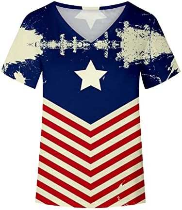 Риза на 4 юли, Дамски Блузи на Ден на Независимостта, Без V-образно деколте, Къс Ръкав, Разпечатки на Американското,