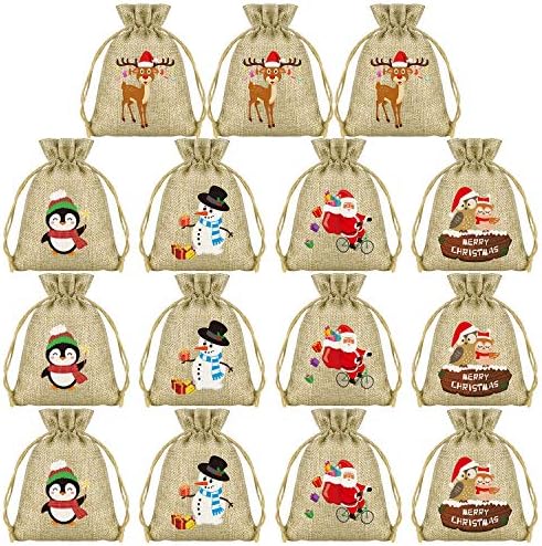 KUUQA 15 бр. Коледни Торби От Зебло Коледни Чанти На съвсем малък Малки Коледни Джутовые Торбички за Подаръци на Едро за Коледно Парти