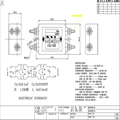 Шумоподтискането, Категоричен филтър EMI Termianl Еднофазни Линии, климатик Jrle AC 115/20A 250V CW4L2-20A-S