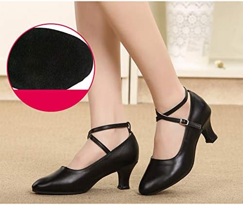 QQLONG/ Кожени обувки за латино танци балната зала със затворени пръсти, дамски обувки-лодка за танго, DYZPHRD (Цвят: Черен