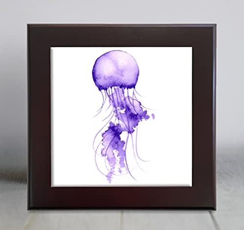 Декоративна плочка с лилава акварел под формата на медуза (х 4,25 4,25 в рамка)
