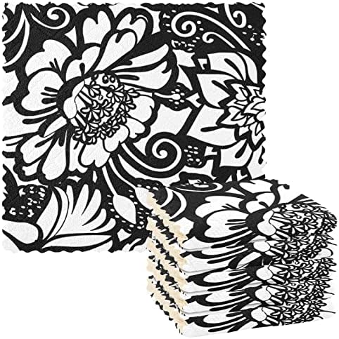 Кърпички за миене на съдове Sinestour Black Flower, 6 Опаковки, Почистващи Кърпички за миене и сушене на съдовете, Поглъщащ