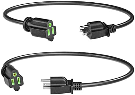 2 Комплекта Кратък удължител, 1 фут Черен цвят, удължителен кабел за захранване за помещения калибър 16/3, 13A 125 В 1625 W 16AWG, 3-те Штыревая контакт, от NEMA 5-15П до NEMA 5-15R, мощнос