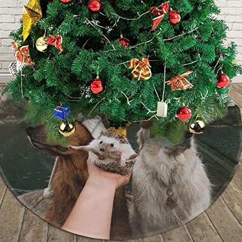 Пола за Коледно Таралеж и Кучето Коледна Плюшен Пола за коледната Елха 48 Инча Дантела за Коледна Украса
