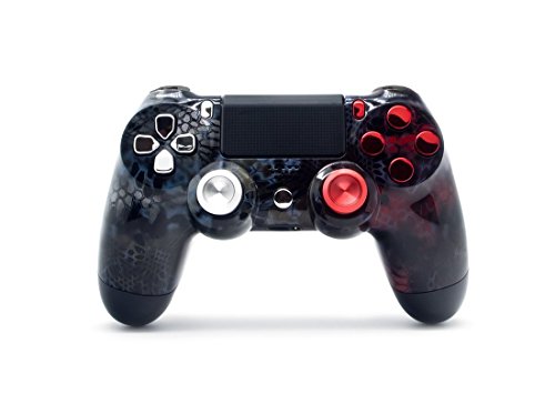 Безжичен контролер на Sony PS4 DualShock 4 за PlayStation 4 - Обичай Сребристо-червен Камуфляжный дизайн с хромирани бутони и алуминиеви накладки Без промяна