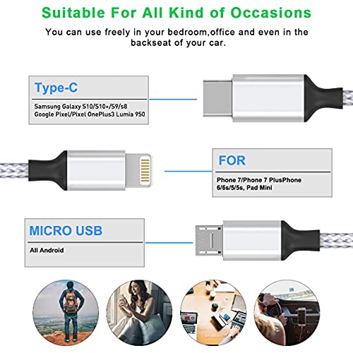 Многофункционално USB-кабел за зареждане на iPhone дължина 3 в 1, 1.8 m / 5,9 Метра, Универсален Кабел за зарядно