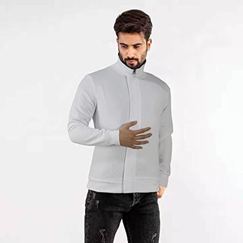 XZHDD/ Памучни блузи за мъже, Есенни якета с цип, с дълъг ръкав и яка-багажник, Спортни Спортни Леки палта