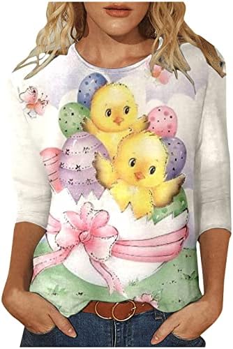 Честит Великден Ризи за Жени Сладък Заек Риза с 3/4 Ръкав Забавни Великденски Букви Ежедневни Празнични Върхове