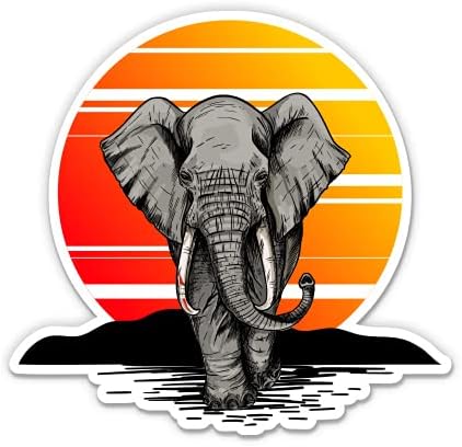 Elephant Sunset Africa - Vinyl Стикер 5 см - за автомобилния лаптоп I-Pad - Водоустойчив стикер