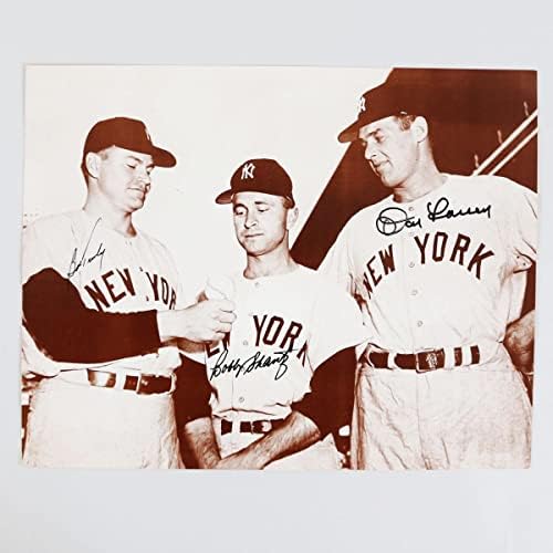 Дон Ларсен Подписа снимка 11 × 14 с Боби Шанцем и Боби Търли Янкис – COA JSA - Снимки на MLB с автограф