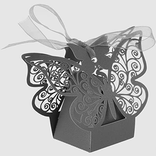 50 Бр. Тъмно-Черна Пеперуда, Вырезанная Лазер, Кутии за подаръци, Кутии за Бисквити с Панделки, Скъпа Кутия